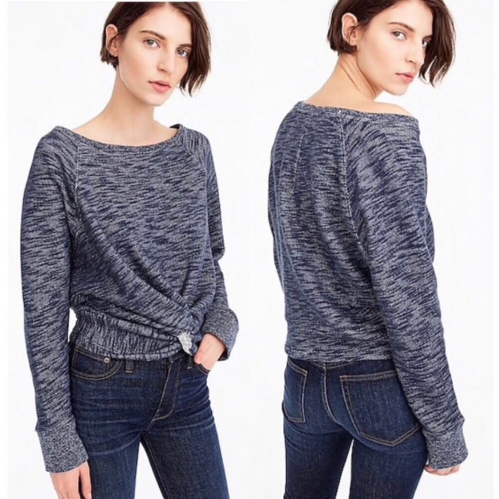 J. Crew Twist-Front Heathered Pullover Cotton Sweatshirt in Blue, Size S/M - Picture 2 of 11